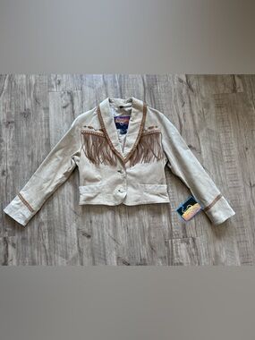 Vintage Fringe Cropped 100% leather Jacket - Cream western country cowgirl boho